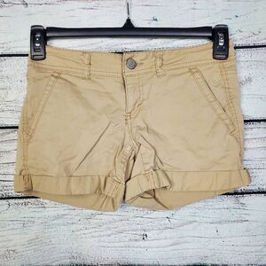 Aeropostale Midi Twill Shorts Size 0 Khaki Stretch Button Pocket Casual